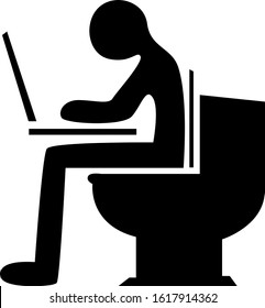 illustration of man using computer while sitting on toilet icon, sticker,tshirt print, vector illustration