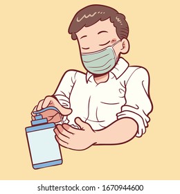illustration of man using hand sanitizer
