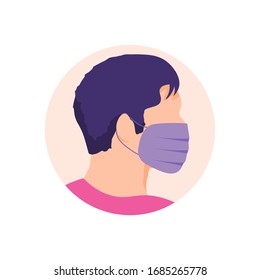 illustration of man using a health mask. protect yourself from pollution, viruses, bacteria and germs. can be used for icons, avatars, profile photos. flat design