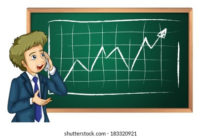 Ilustración de un hombre usando su teléfono celular frente al tablero en un fondo blanco
