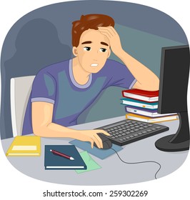 Illustration of a Man Using His Computer to Work From Home