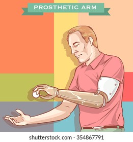 illustration of a Man using His Prosthetic Arm 