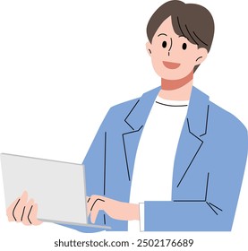 Ilustración de un hombre usando una computadora portátil