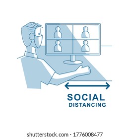Illustration of man using laptop computer for video conferencev