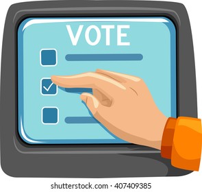 Illustration of a Man Using a Machine to Vote