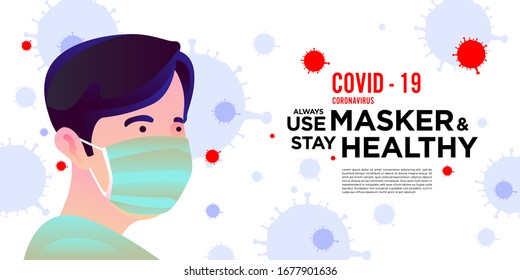 Illustration of a man using masker for attack Coronavirus covid-19
