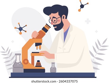 Illustration of a man using a microscope