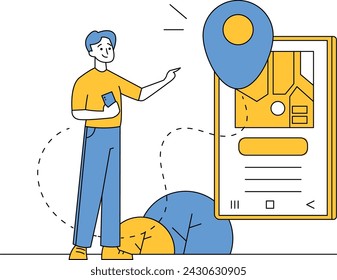 Illustration of Man Using a Navigation Map
