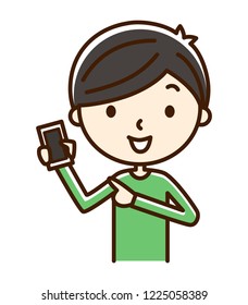 Illustration of a man using a smartphone.