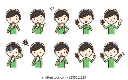 Illustration of a man using a smartphone.
