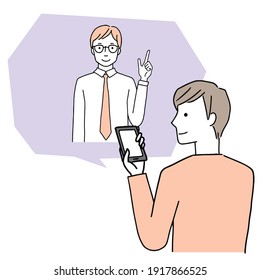 Illustration of a man using a smartphone to contact someone