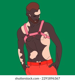 Illustrator vitiligo Modell stellen Sport-Uniform dick schwarz-weiß Linie Skizze Zeichnung Kunstbild Hintergrund