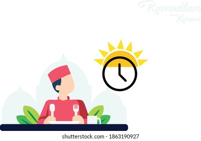 illustration of a man waiting to break his fast during the month of Ramadan eps 10 vector