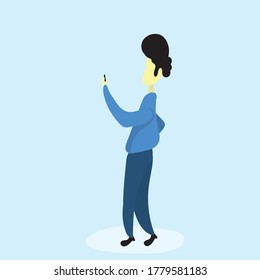 illustration of a man walking by holding a handphone