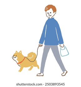 illustration of man walking with dog