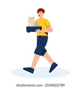 Illustration of a Man Walking with His Cat