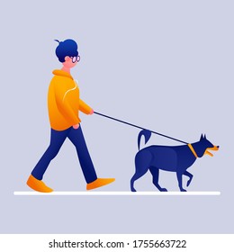 
illustration of a man walking with his pet dog