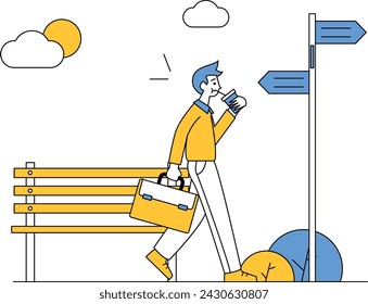 Illustration of Man Walking in the Park