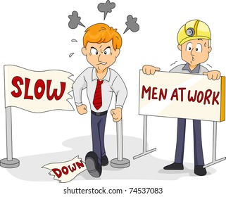 Illustration of a Man Walking Past Through a Construction Notice