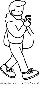 Illustration of a man walking and using a smartphone