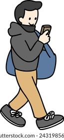 Illustration of a man walking and using a smartphone