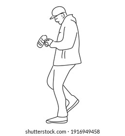 ilustración de un hombre caminando mientras sostiene una cámara