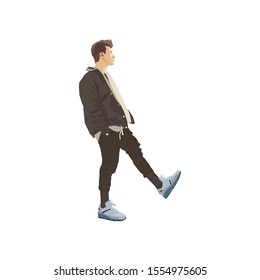 illustration man walking white background