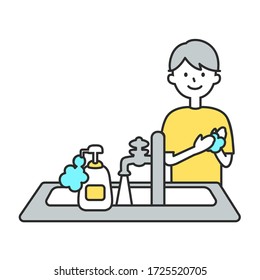 Illustration of  man washing hands. Vector Illustration For encouraging Kids to Wash their Hands.