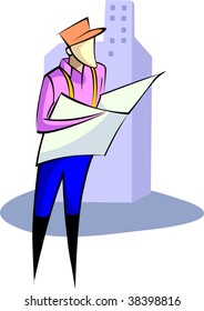 Illustration of man watch in the  construction plan	
