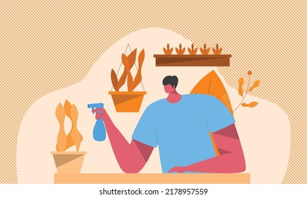 illustration of a man watering plants