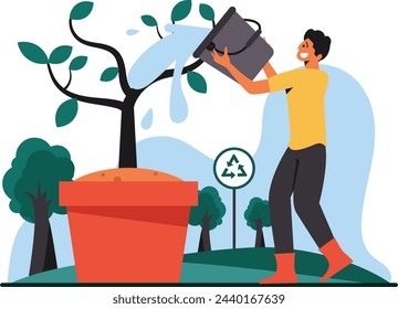 Illustration of man is watering plants