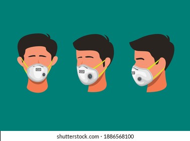 illustration of man wear N95 respirator face mask protection from virus or dust pollution symbol concept in cartoon illustration vector