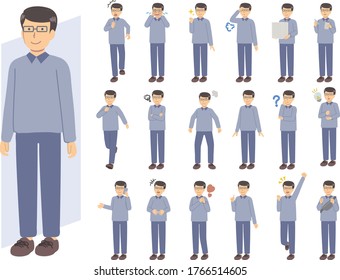 Illustration of a man wearing blue clothes