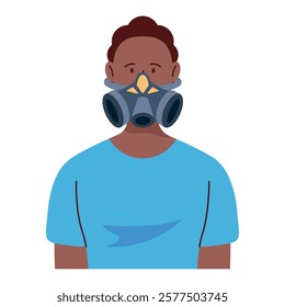 Illustration of a man wearing a blue respirator mask and safety gear