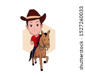illustration of a man wearing cowboy clothes, riding a horse. Vector cartoons that can be used for caricature or mascot templates with plain backgrounds.