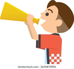 Illustration of a man wearing a happi coat and shouting into a megaphone