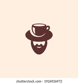 illustration of man wearing hat coffee cup shaped