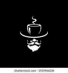illustration of man wearing hat shaped of coffee cup