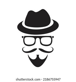 Illustration of a man wearing a hat, vintage clothing, retro hipster beard, men's fashion hat and beard