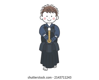 Illustration of a man wearing a kendo kimono and holding it.