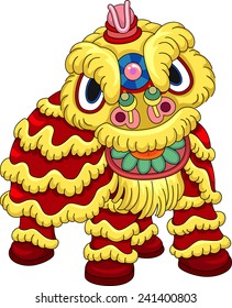 Illustration of a Man Wearing a Lion Dance Costume