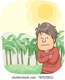 Illustration of a Man Wearing Long Sleeves During a Hot and Windy Weather
