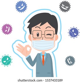 Illustration of a man wearing a mask to prevent a virus