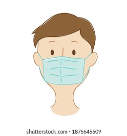 Illustration of a man wearing a medical mask (Illness Prevention, Hygiene)