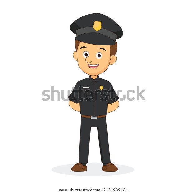 Illustration Man\
Wearing Police Uniform Smiling\
