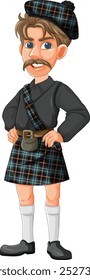 Illustration of a man wearing a Scottish kilt