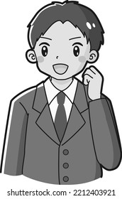 Illustration of a man wearing a suit doing a guts pose