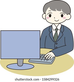 Illustration of a man wearing a suit working on a computer