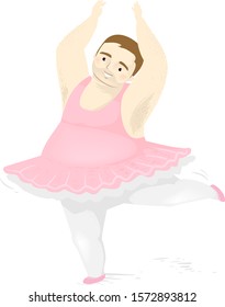 Illustration of a Man Wearing Tutu, Leggings and Ballet Flats with Arms and One Foot Raised and Dancing Ballet