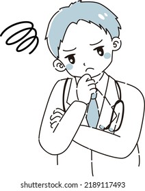 Illustration of a man wearing a white coat thinking (with a stethoscope)